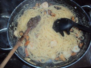 Spaghetti con Fagioli, Cozze e Gamberi‏