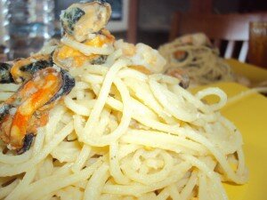 Spaghetti con Fagioli, Cozze e Gamberi‏